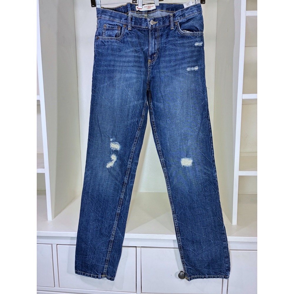 Levis 502 Regular‎ Taper Mens Blue Distressed Denim Jeans 30x30 Medium Wash